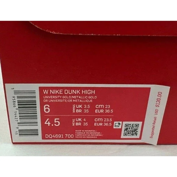 NEW Nike Dunk High W University Gold Shoes DQ4691-700 Wmns Sz 6 / Mens Sz 4.5 - Picture 7 of 7